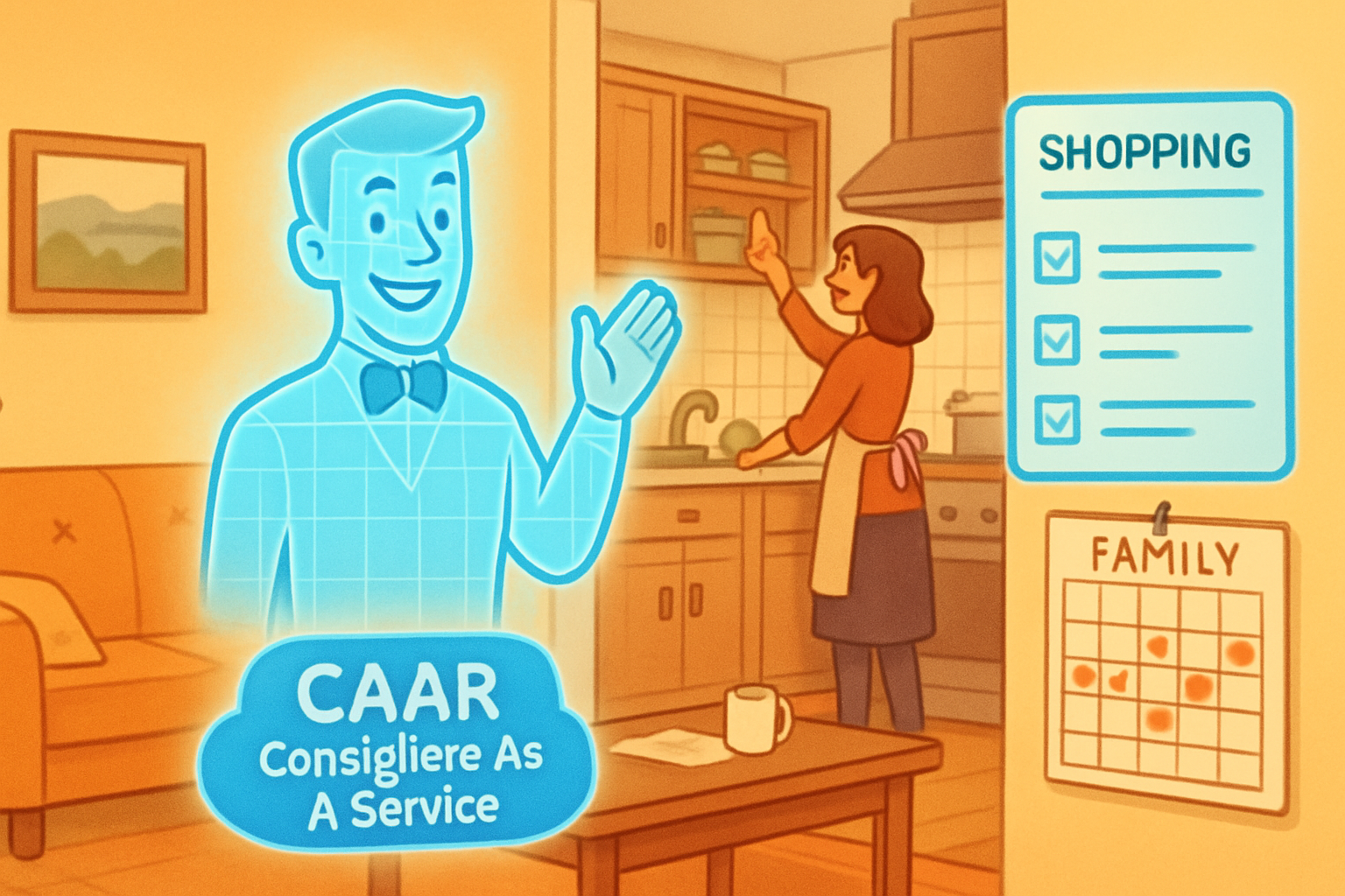 CAAR helping in the kitchen with shopping list and family calendar